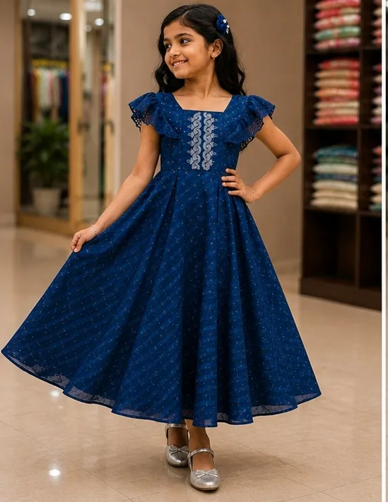 Girls Embellished Party Wear Gown with Butterfly Sleeves
