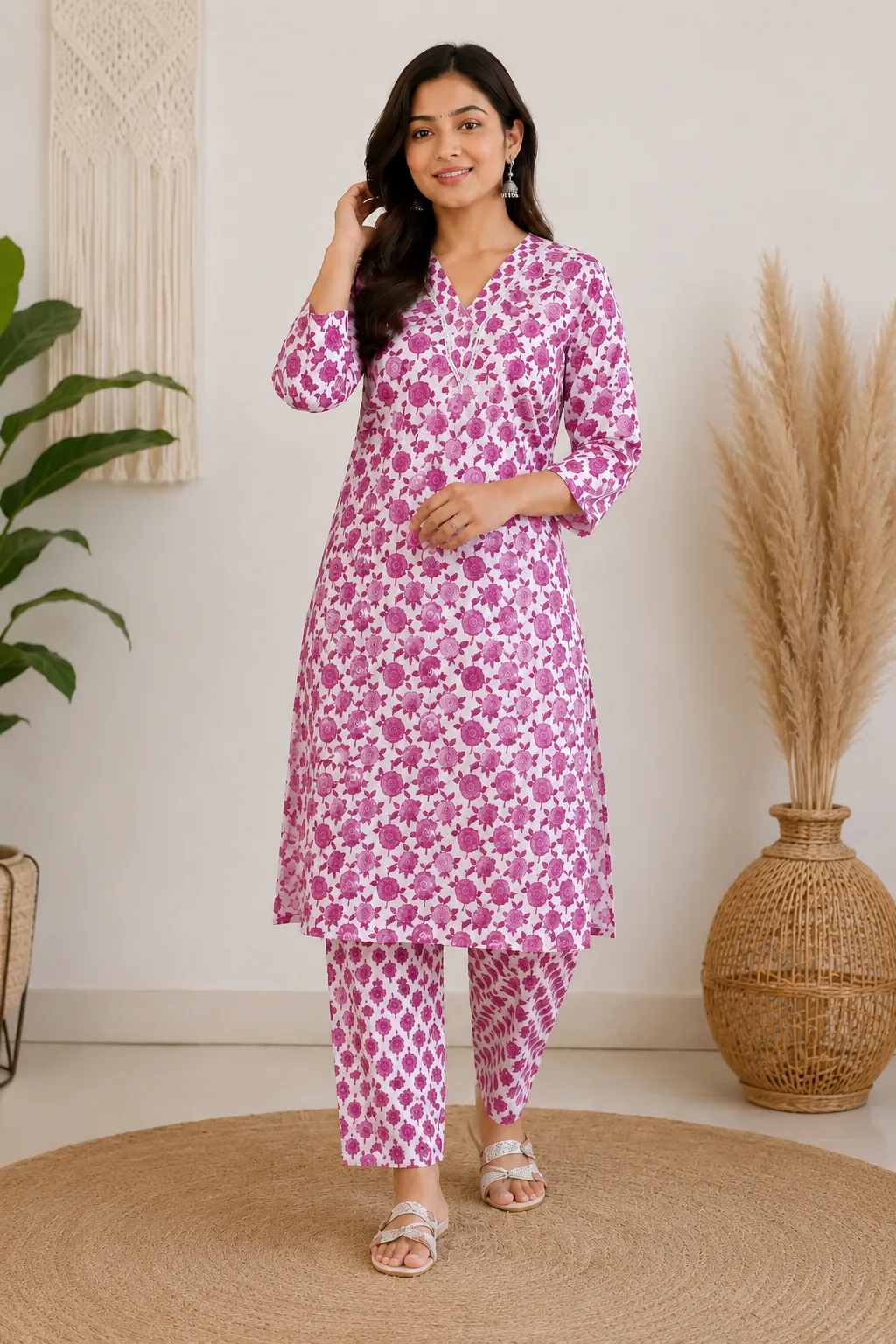 Women’s Pink Floral Printed Kurta & Pant Set