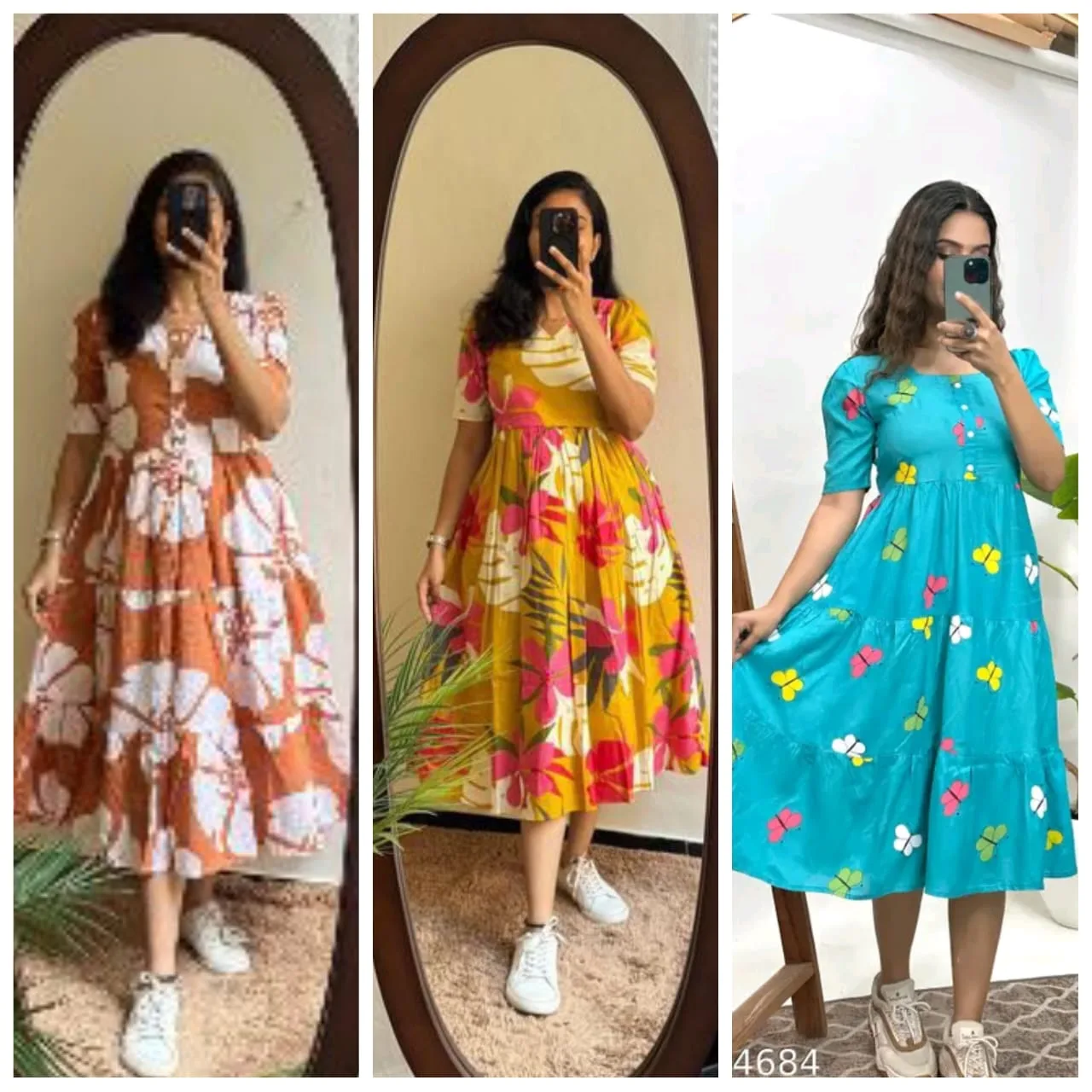 Women's Trendy Floral Printed Midi Dress Combo Pack (Pack of 3)