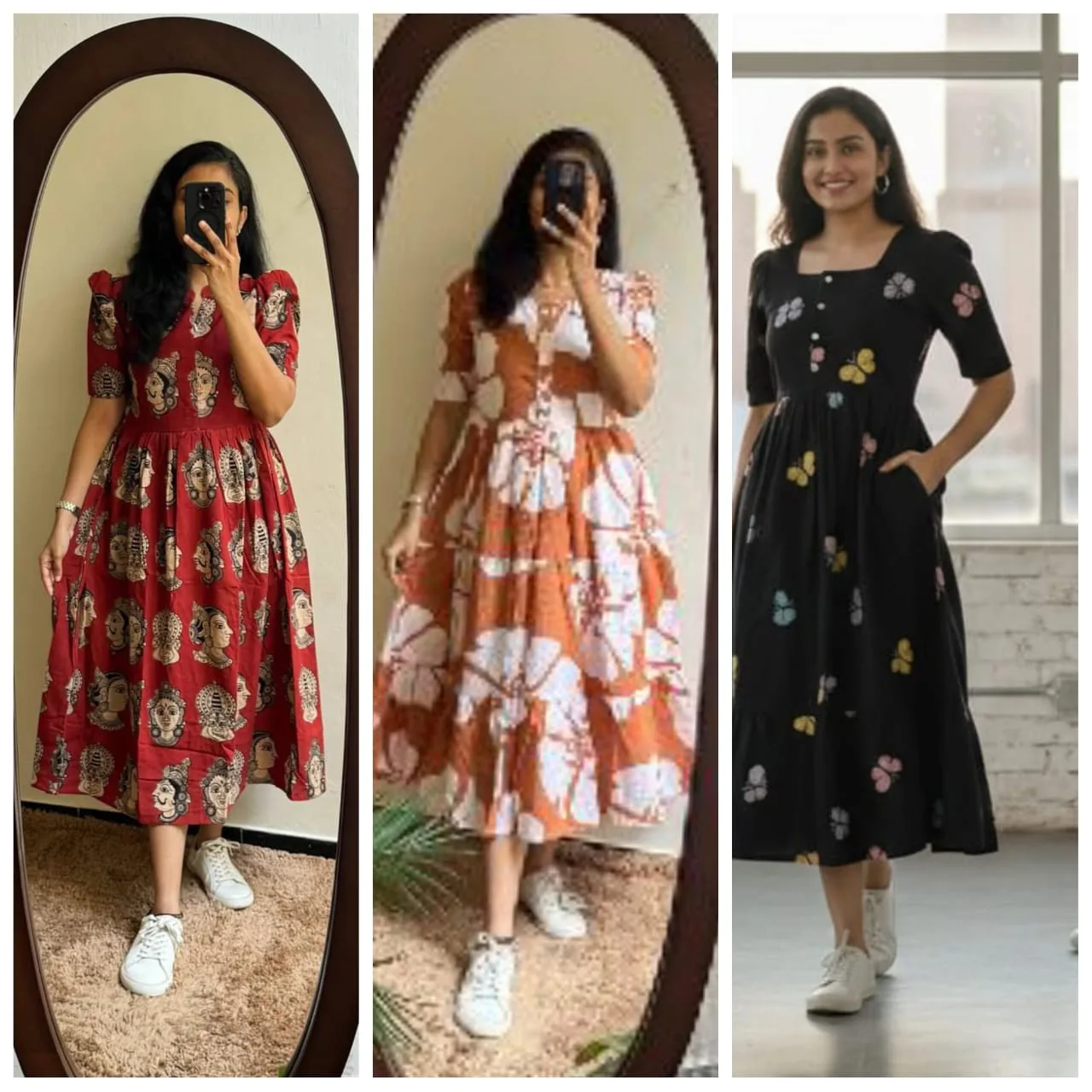 Women's Designer Printed Midi Dress Combo Pack (Pack of 3)