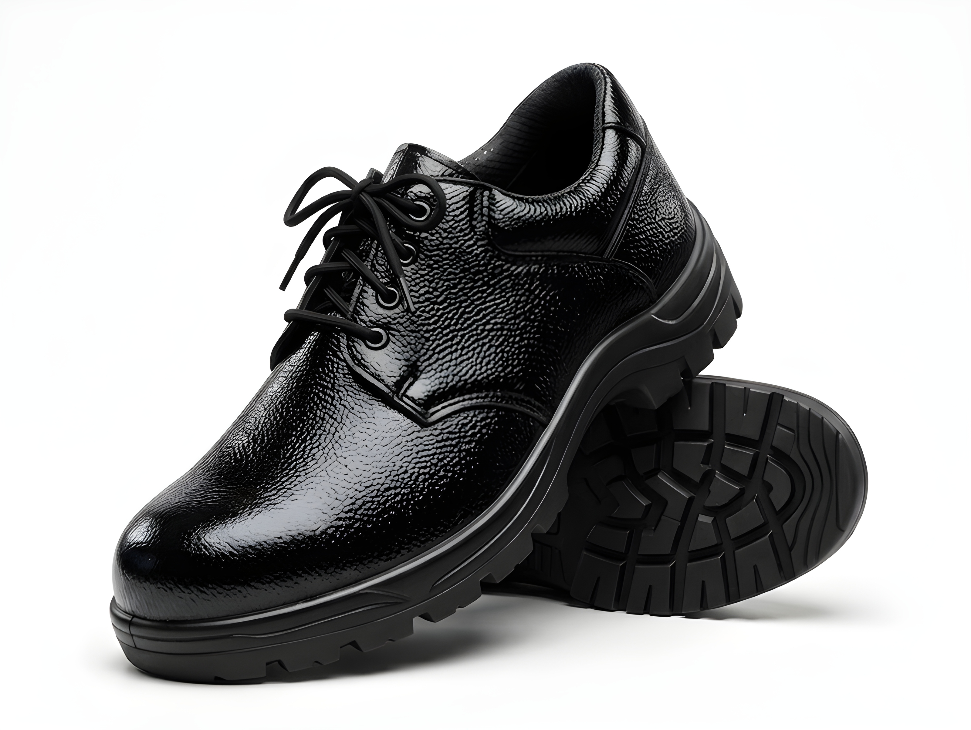 WUGO Men's Premium Genuine Leather Police Safety Shoes | Steel Toe Heavy Duty Tactical Industrial Work Shoes | Durable Anti-Skid Security Footwear