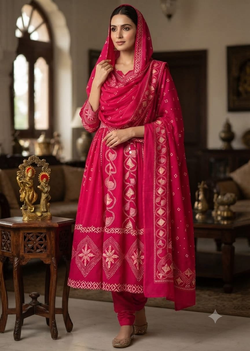 Embroidered Anarkali Suit Set with Dupatta