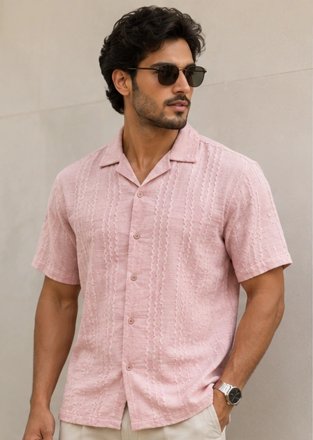 Men's Textured Premium Casual Shirt PINK