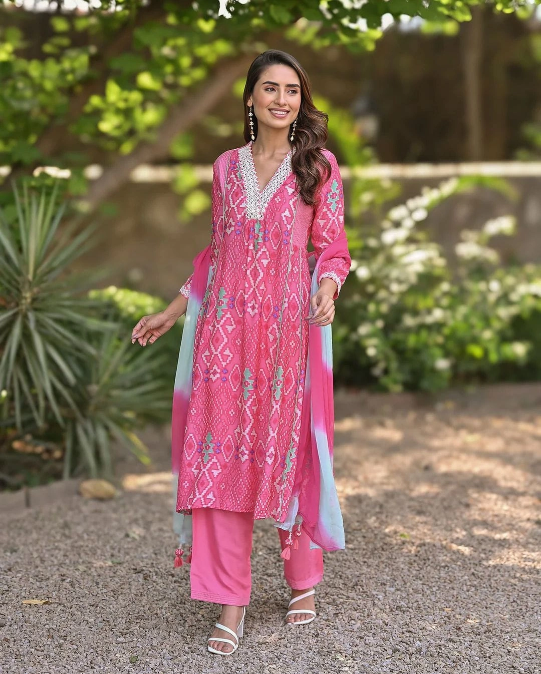 Women's Premium Cotton Sanganeri Print Anarkali Suit Set