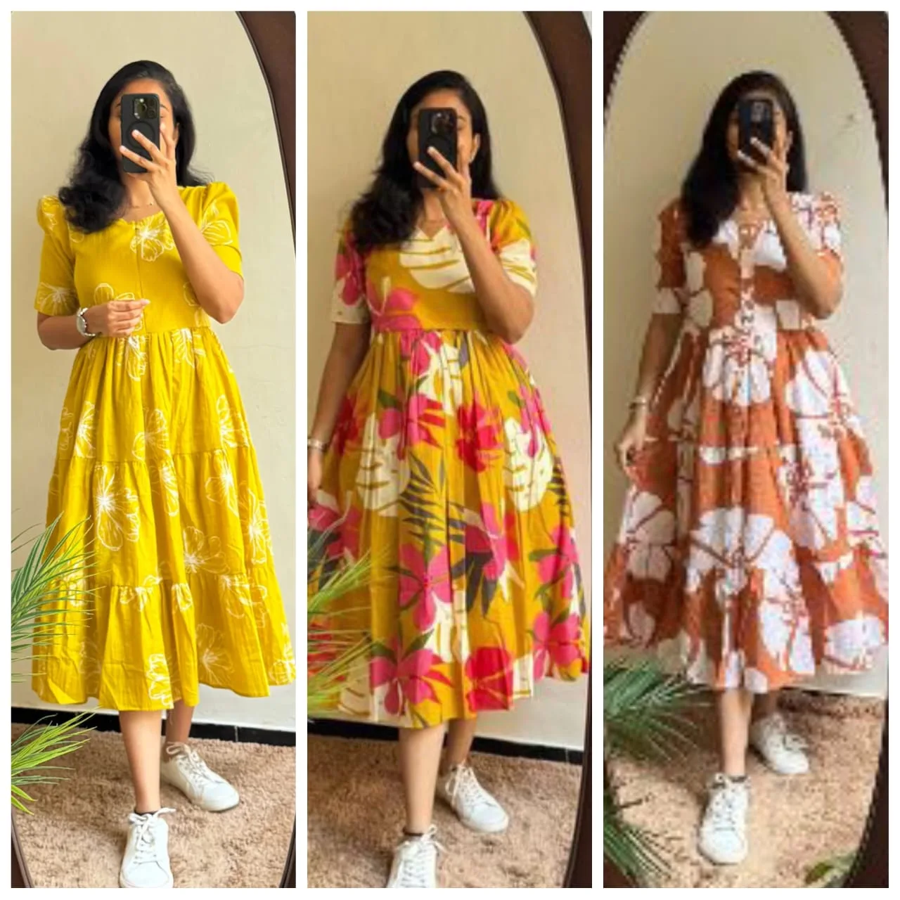 Women's Floral Printed Midi Dress Combo Pack (Pack of 3)