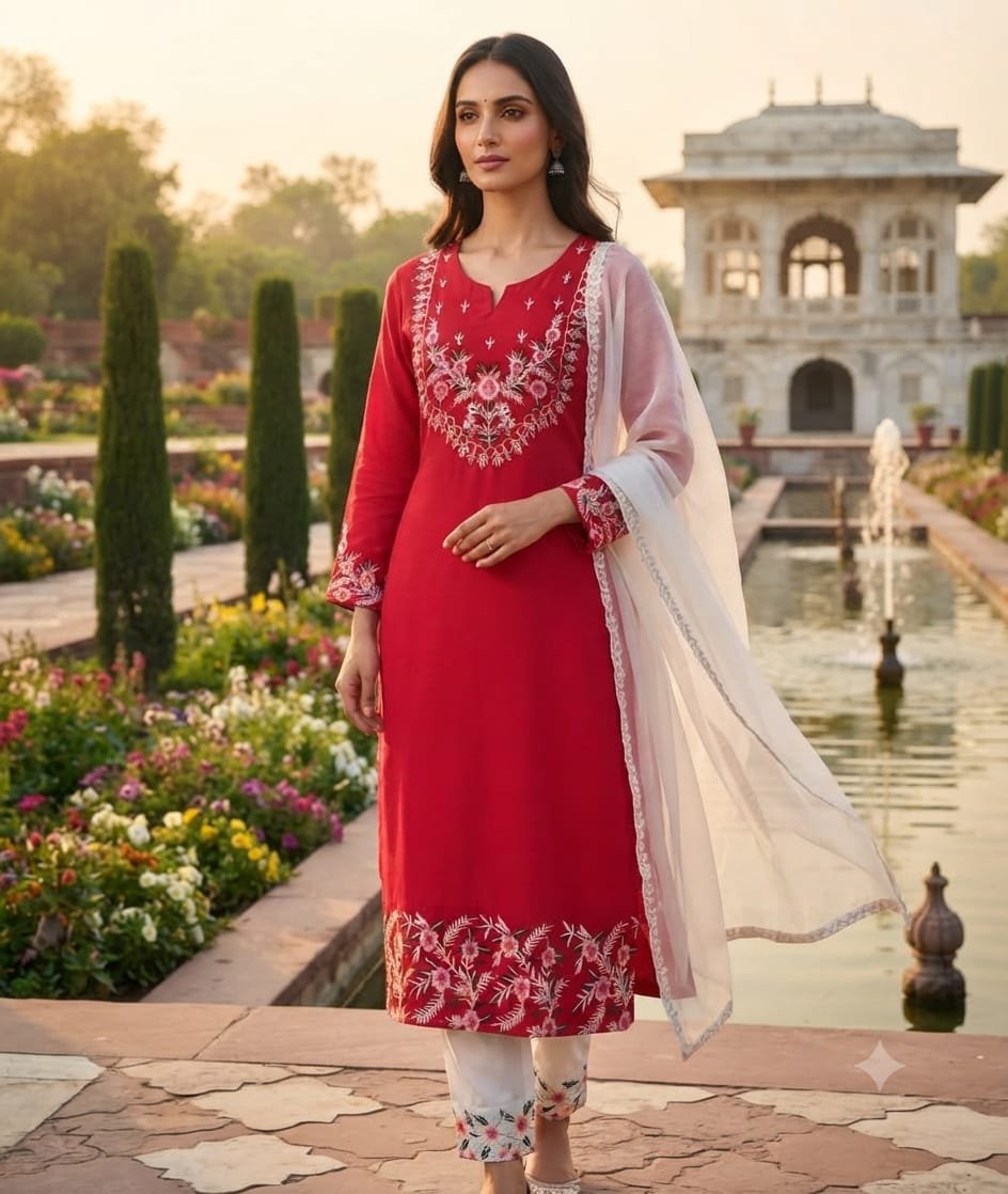 Women's floral embroidered kurta pant set
