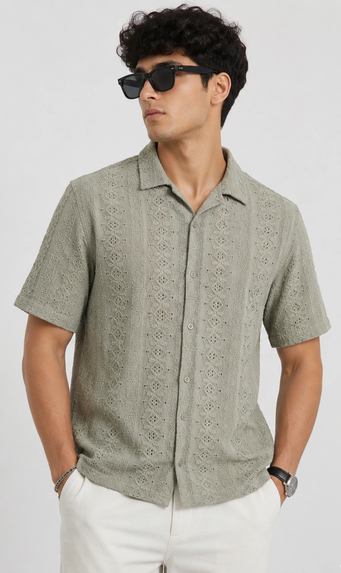 Men's Premium Textured Casual Shirt sage green