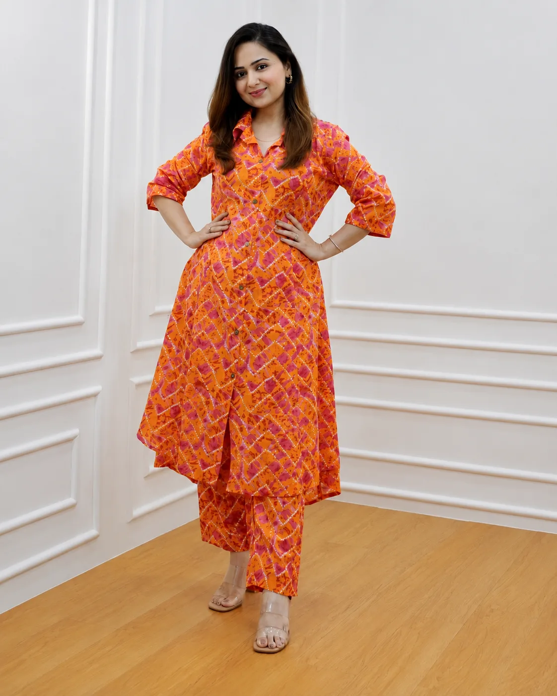 Women's Printed Rayon Co-Ord Set with Collar Neck & Matching Bottom.