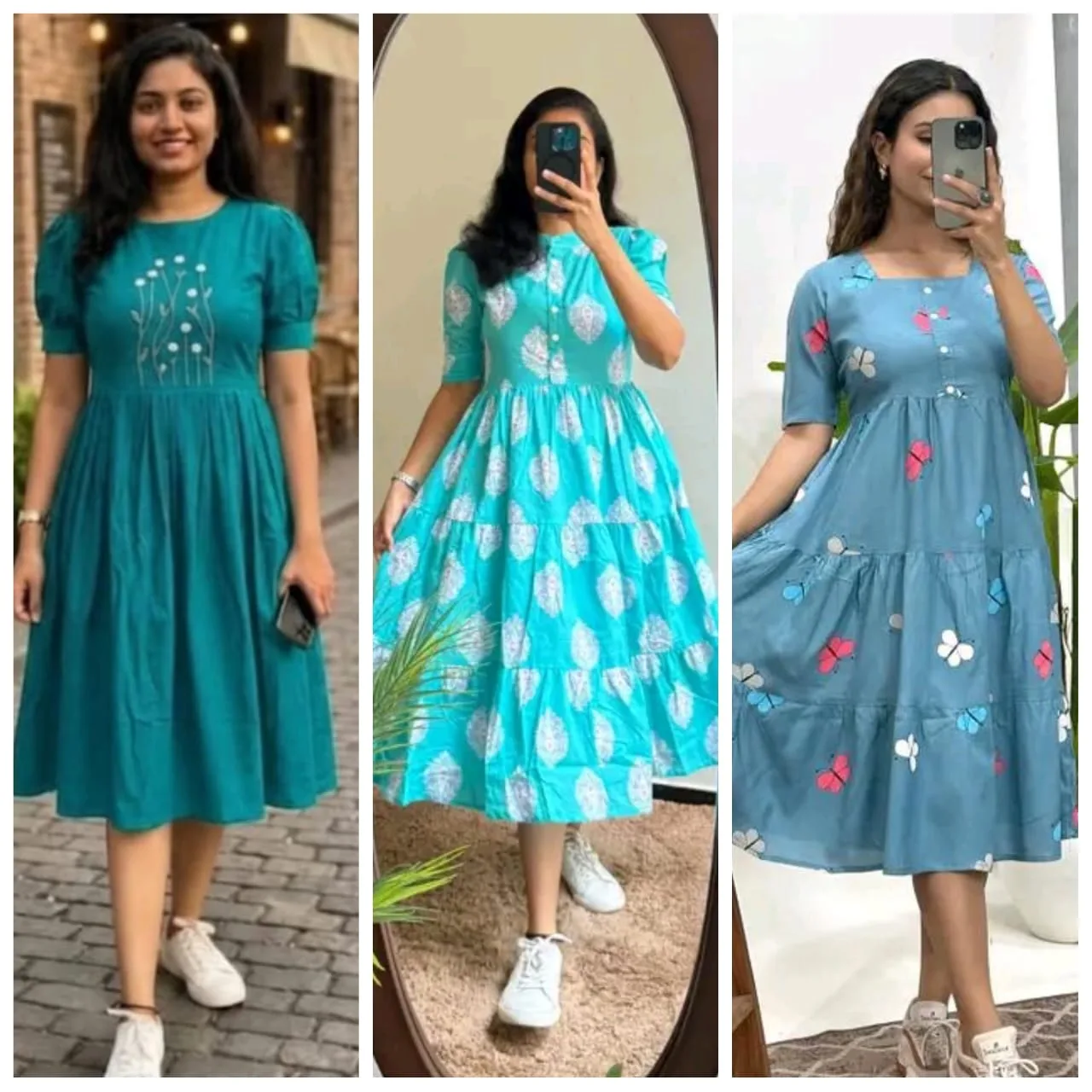 Women's Premium Blue Midi Dress Combo Pack (Pack of 3)