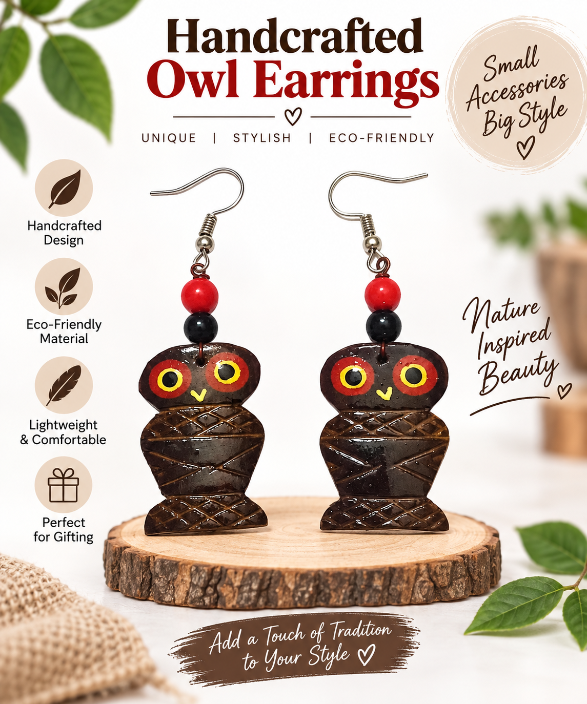 Bamboo Owl  Earings