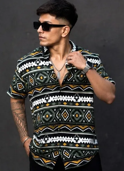 Men's Aztec Printed Casual Half Sleeve Shirt