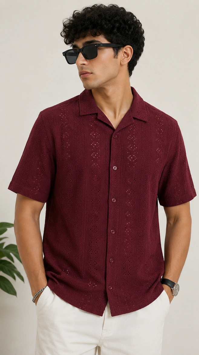 Men's Premium Textured Casual Shirt MAROON
