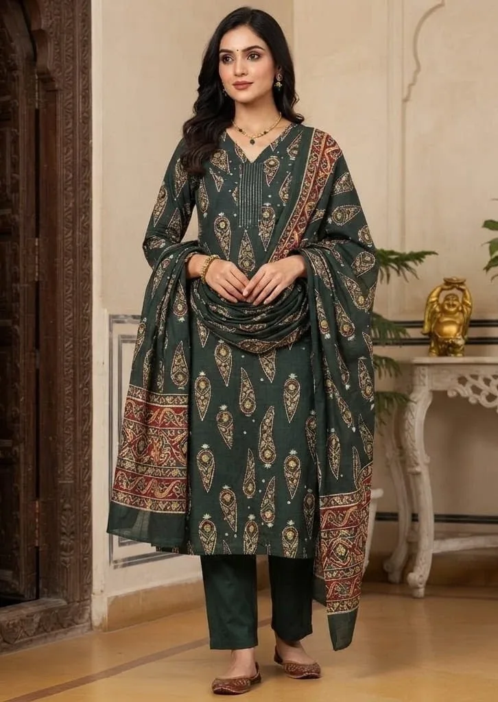 Cotton Floral Print Kurta Salwaar Set with Dupatta