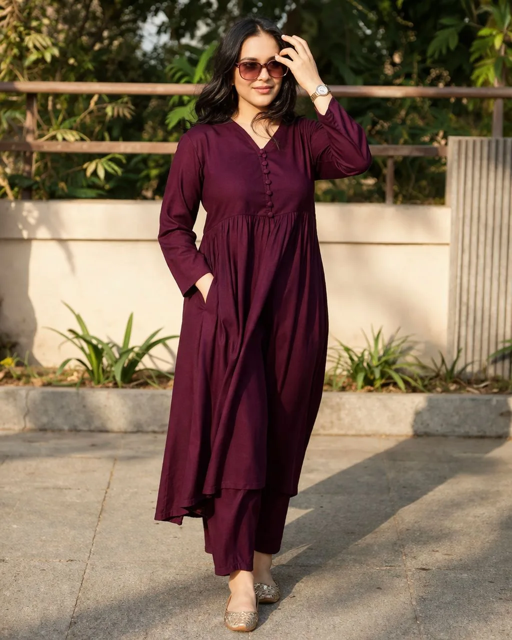 Women's Embroidered Rayon Co-Ord Kurta Pant Set with Pocket