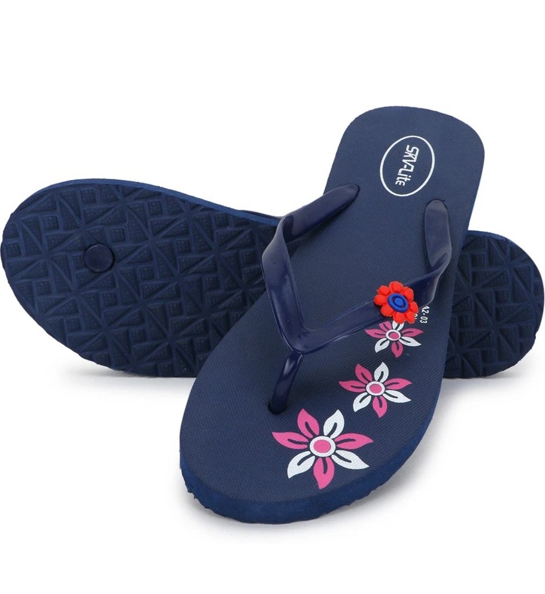 Women’s Navy Blue Floral Printed Flip-Flop Slippers