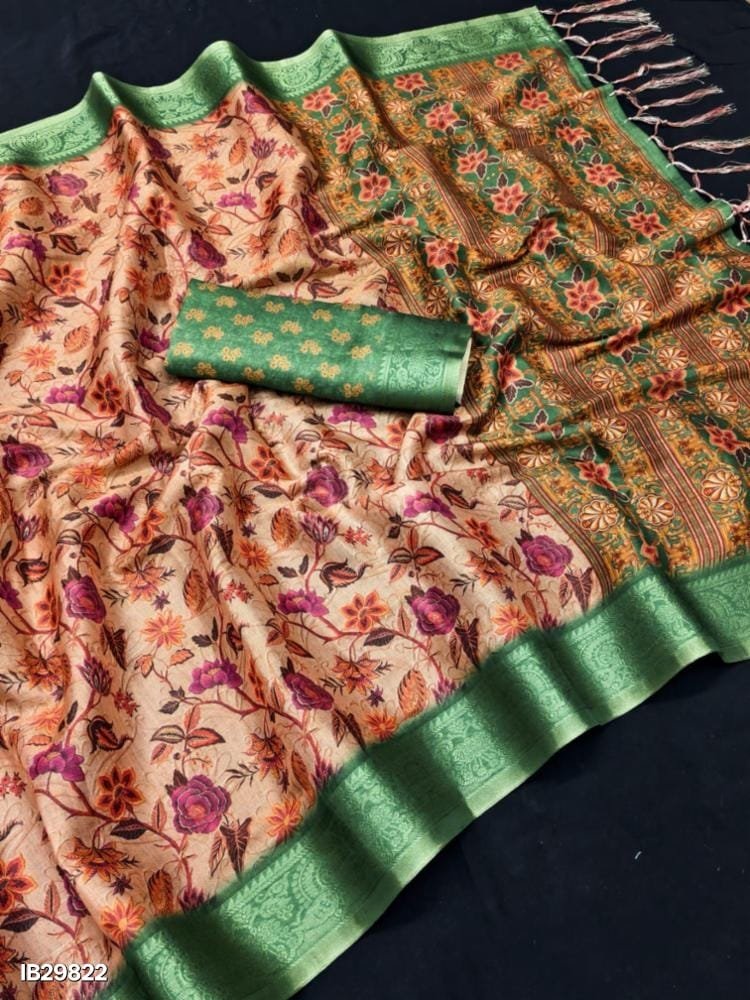 Pure Kanjivaram Zari Silk Saree with Floral & Geometric Prints