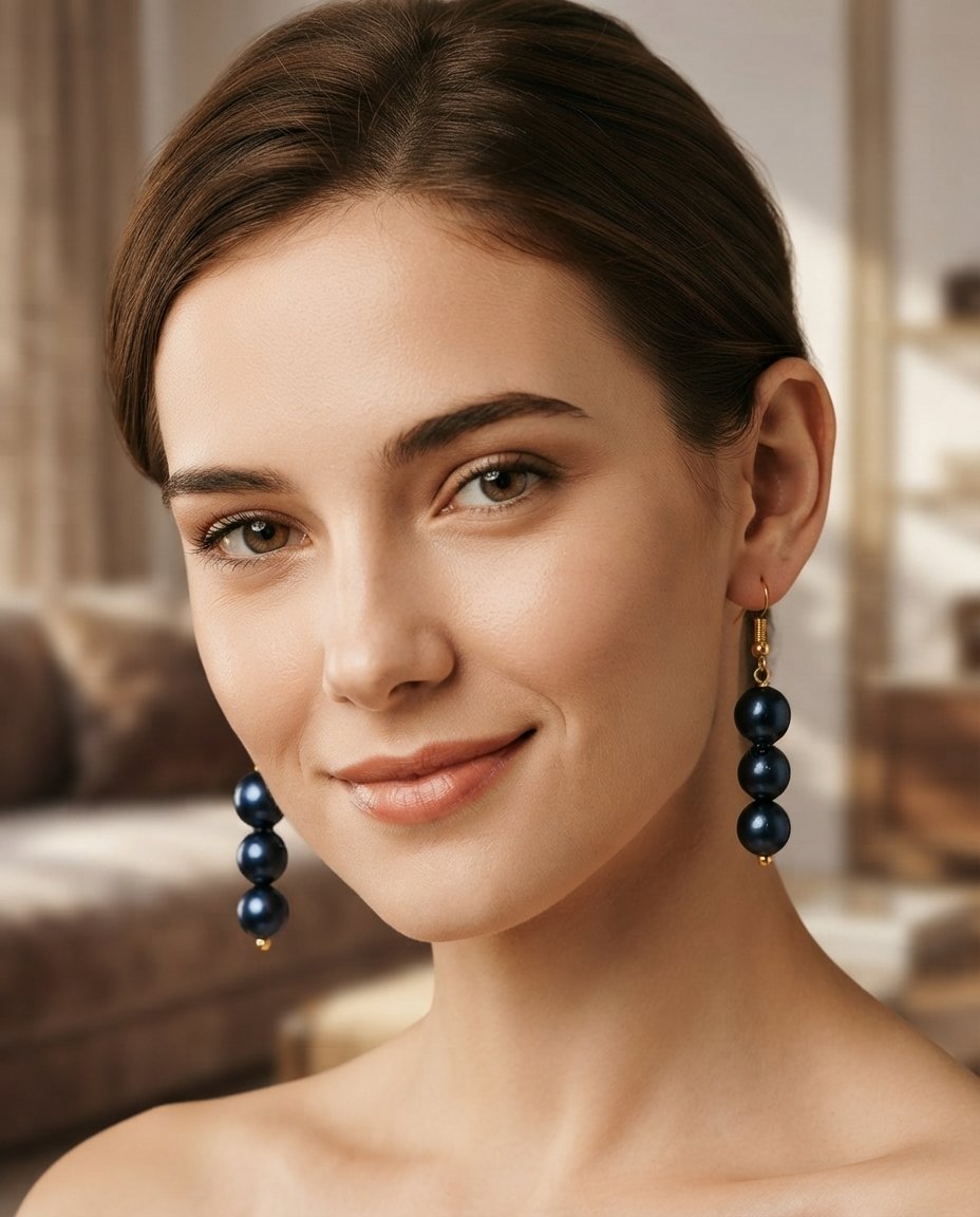Midnight Blue Pearl Gold Plated  Dangle Earring