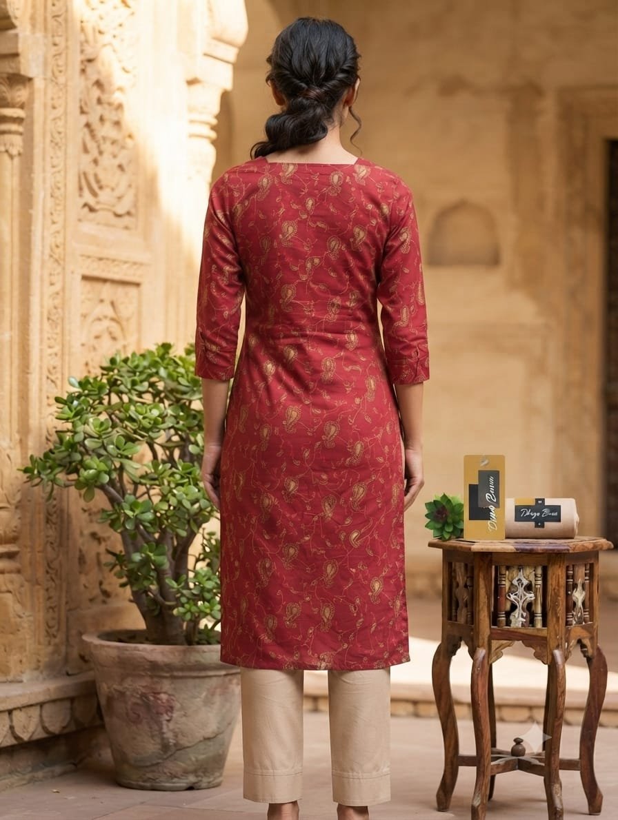 Women's Printed Kurta with Trousers Set (Traditional Indian Ethnic Wear)