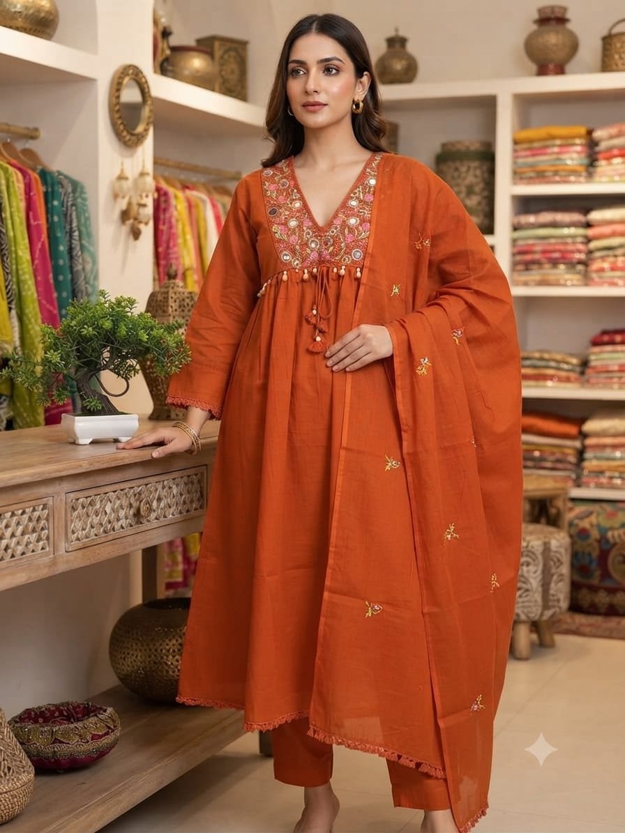 Warm Rust Zariya Cotton Suit Set