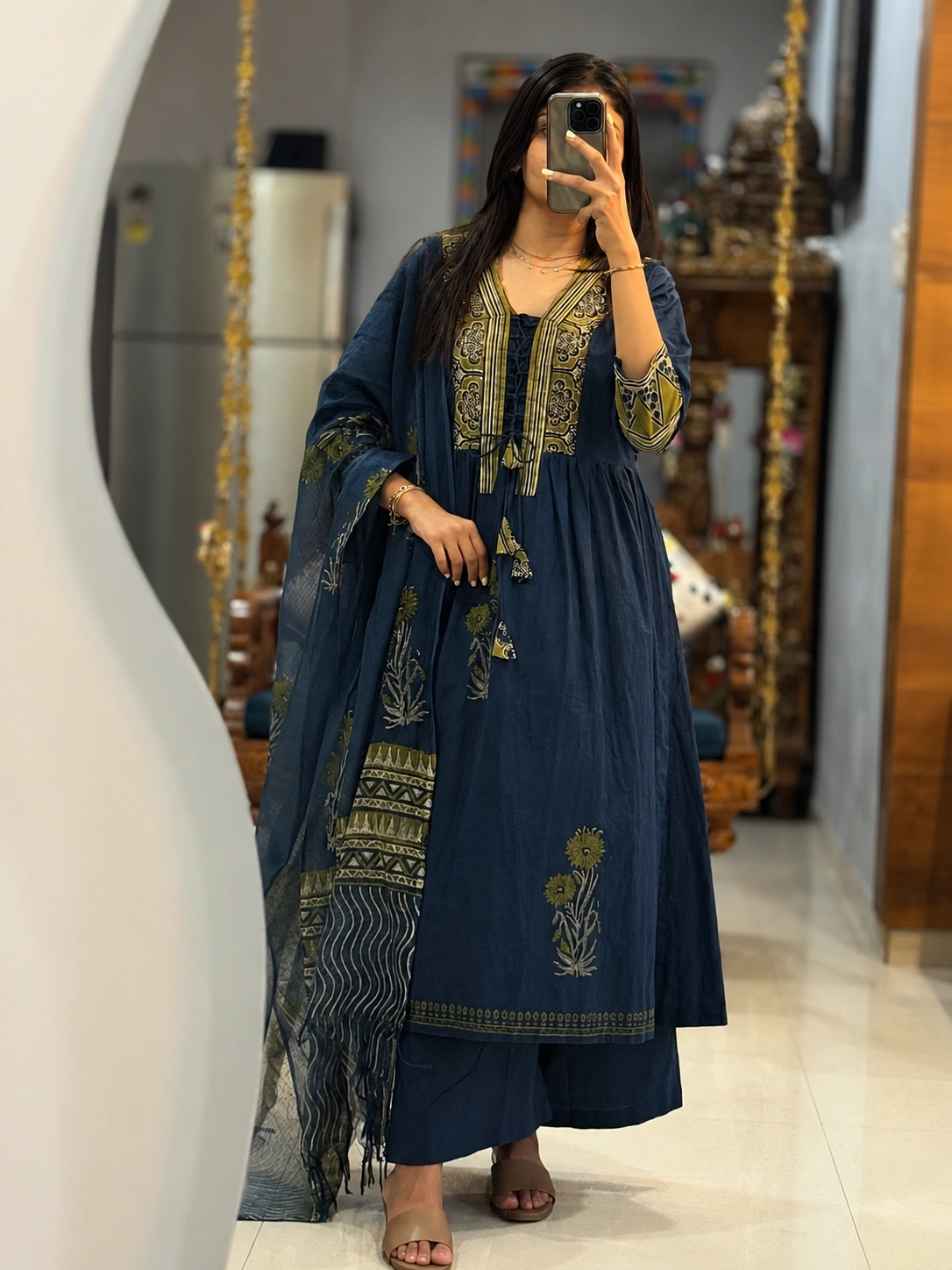 Women's Premium Cotton Anarkali Kurti Pant Set with Kota Doria Dupatta