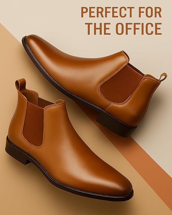 WUGO Latest Trendy Men’s Tan Chelsea Boots | Premium Faux Leather Ankle Boots | Comfortable Slip-On Footwear for Men & Boys