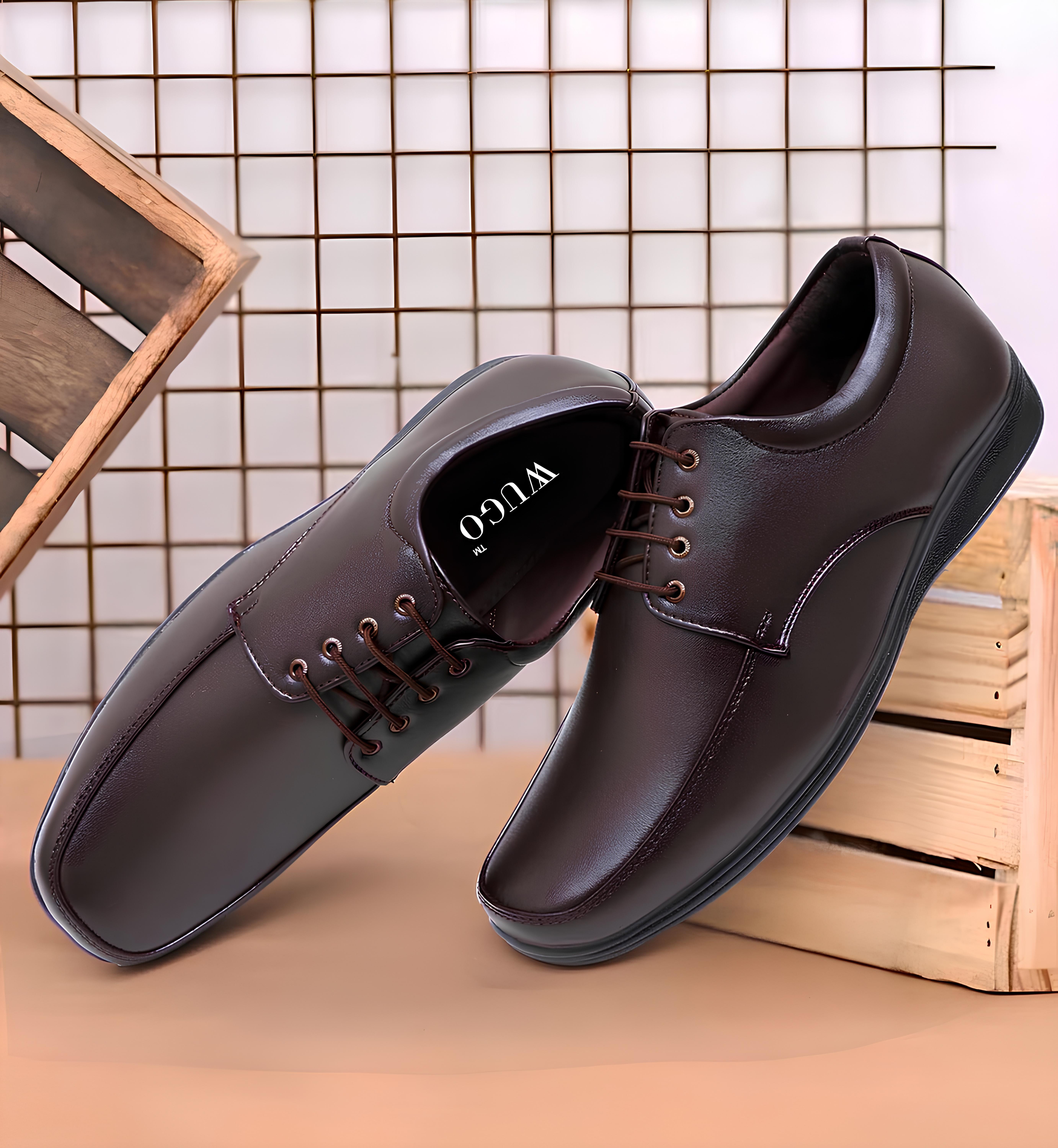 WUGO Men's Stylish Formal Shoes | Premium Synthetic Leather Office & Business Shoes | Lace-Up Semi Formal Footwear