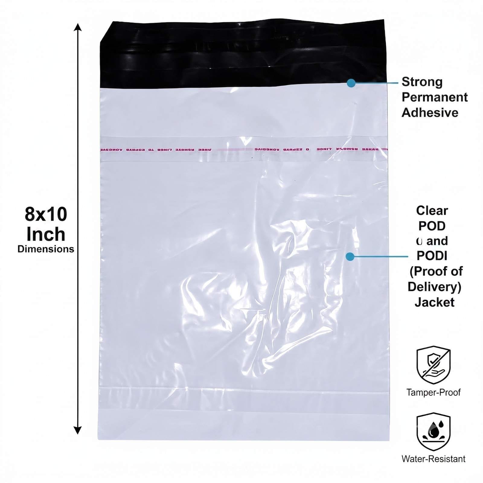 Heavy Duty Plastic Courier Bags 8x10 Inch with POD Pocket & Self-Adhesive Tape - Tamper Proof & Water Resistant Packaging Bags for E-commerce (Pack of 50 / 100)