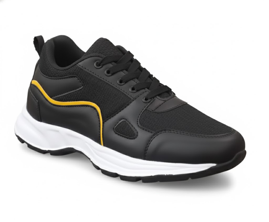 Men's Black & Yellow Sports Shoes – Lace-Up Running, Walking & Casual Sneakers