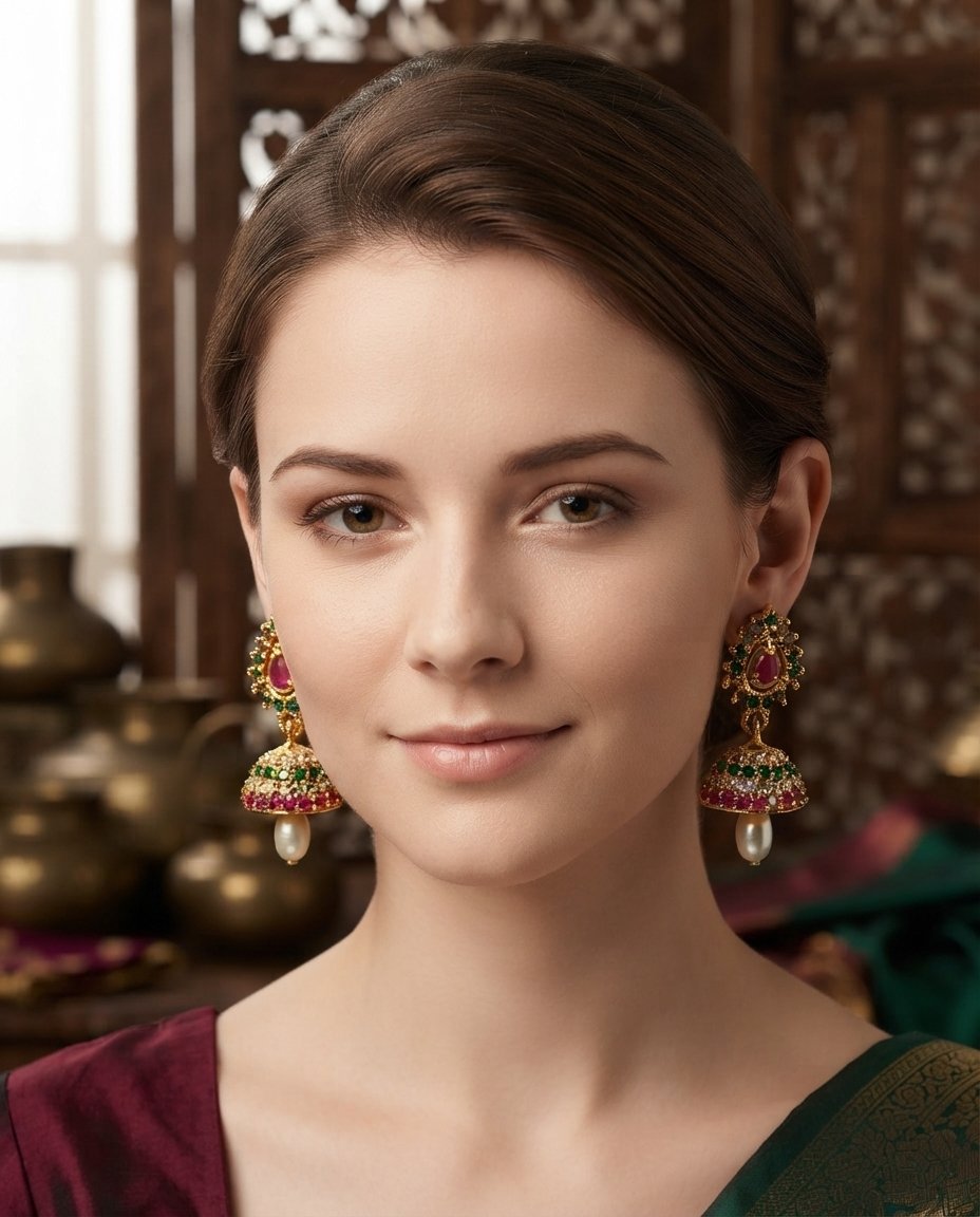 Traditional Ruby Emerald With Pearl jumkha