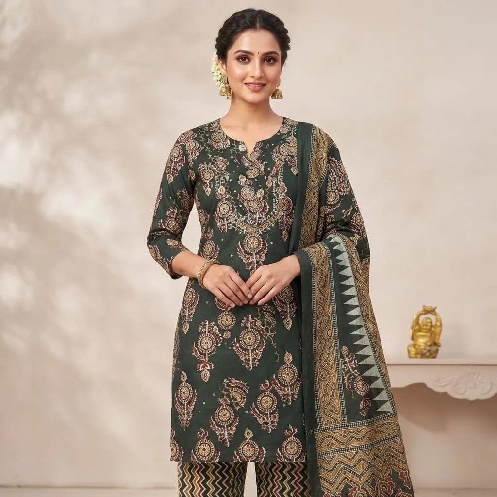 Jaipuri cambric cotton 3-piece suit set