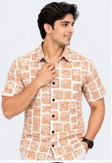 Men's Tropical Botanical Printed Half Sleeve Casual Shirt