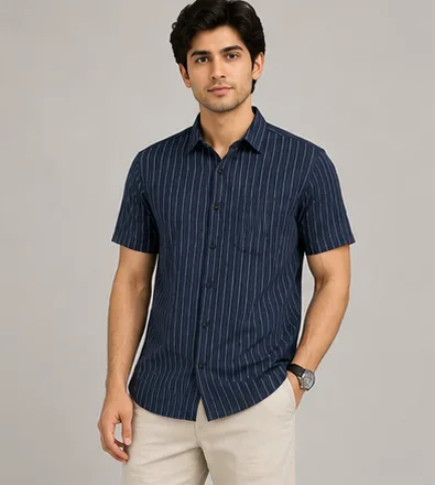 BLOHSH Men's Vertical Stripe Casual Shirt
