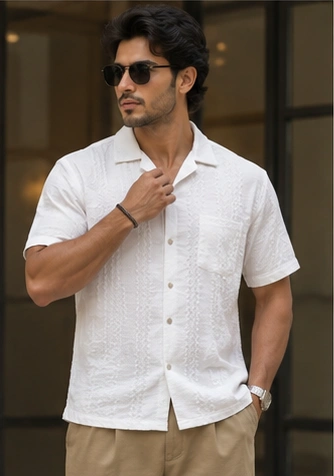 Men's Textured Premium Casual Shirt WHITE
