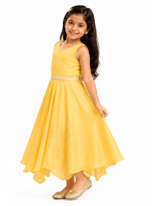Girls Yellow Flared Party Wear Dress