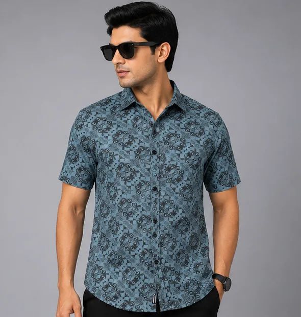 BLOHSH Men’s Printed Casual Half-Sleeve Shirt