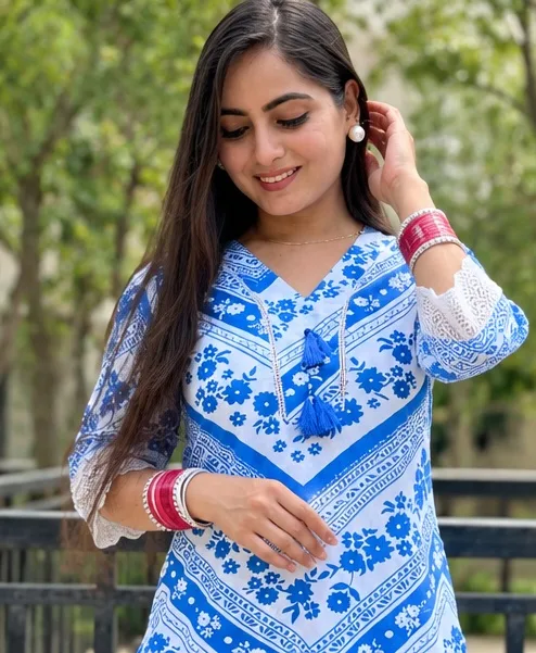 Women’s Pure Cotton 60×60 Printed Co-Ord Set with Lace & Tassel Work