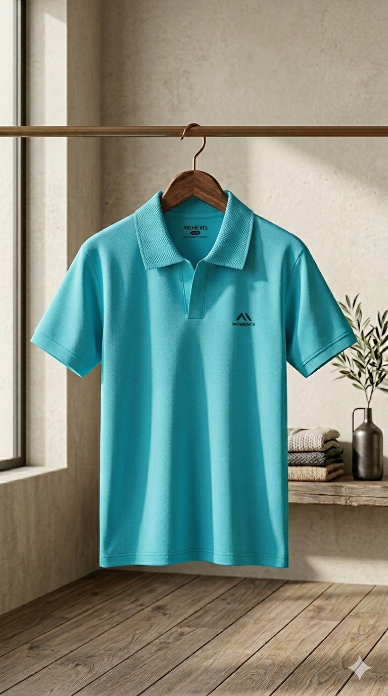 Moments Premium Textured Polo T-Shirt – Turquoise Blue