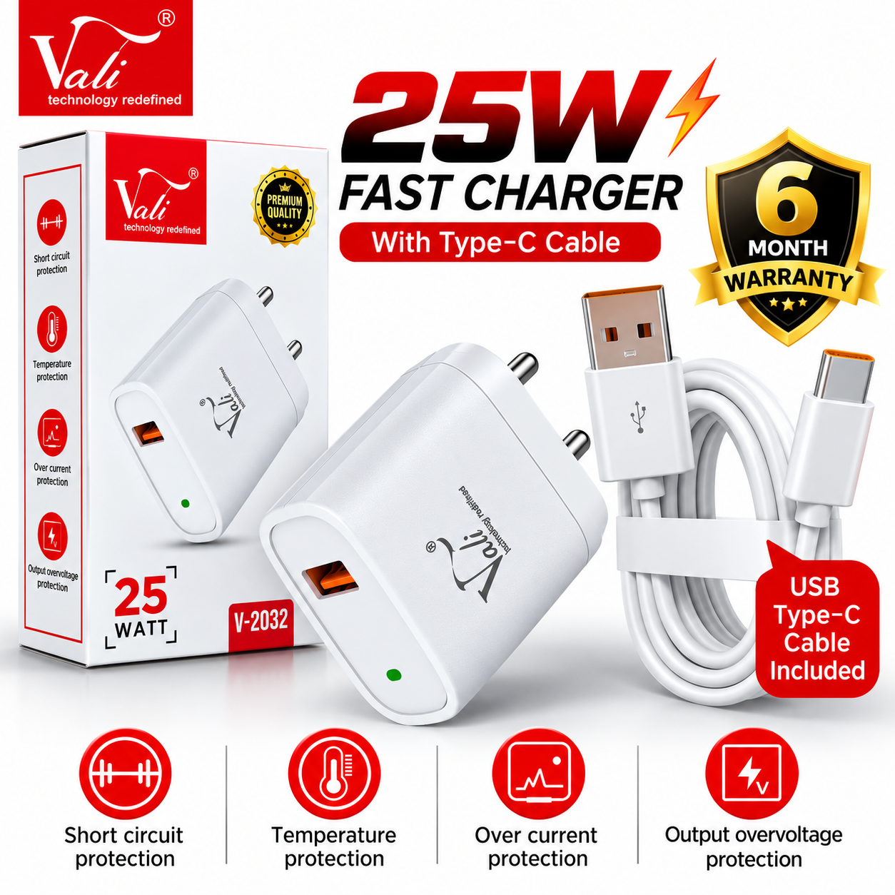 25 watt fast adapter with type c cable