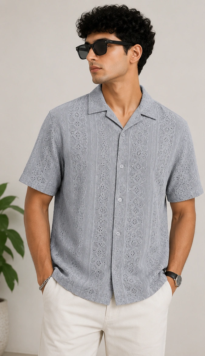Men's Premium Textured Casual Shirt GREY