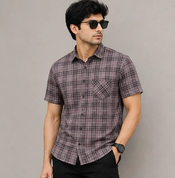 Blohsh Original Men's Plaid Casual Shirt CHARCOAL