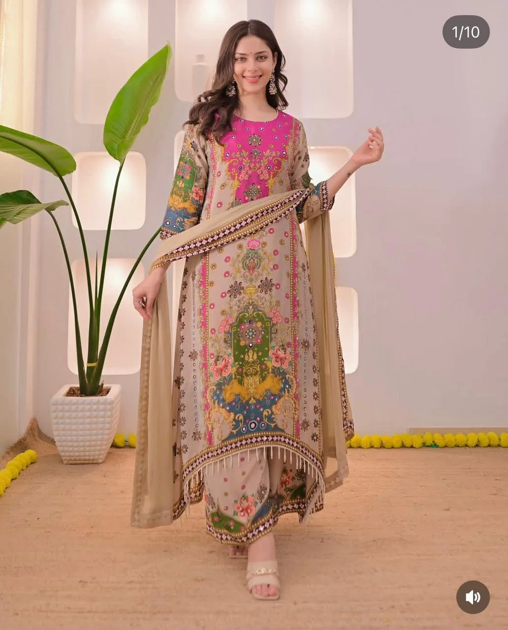 Noori Floral Printed Anarkali Palazzo Suit Set with Dupatta
