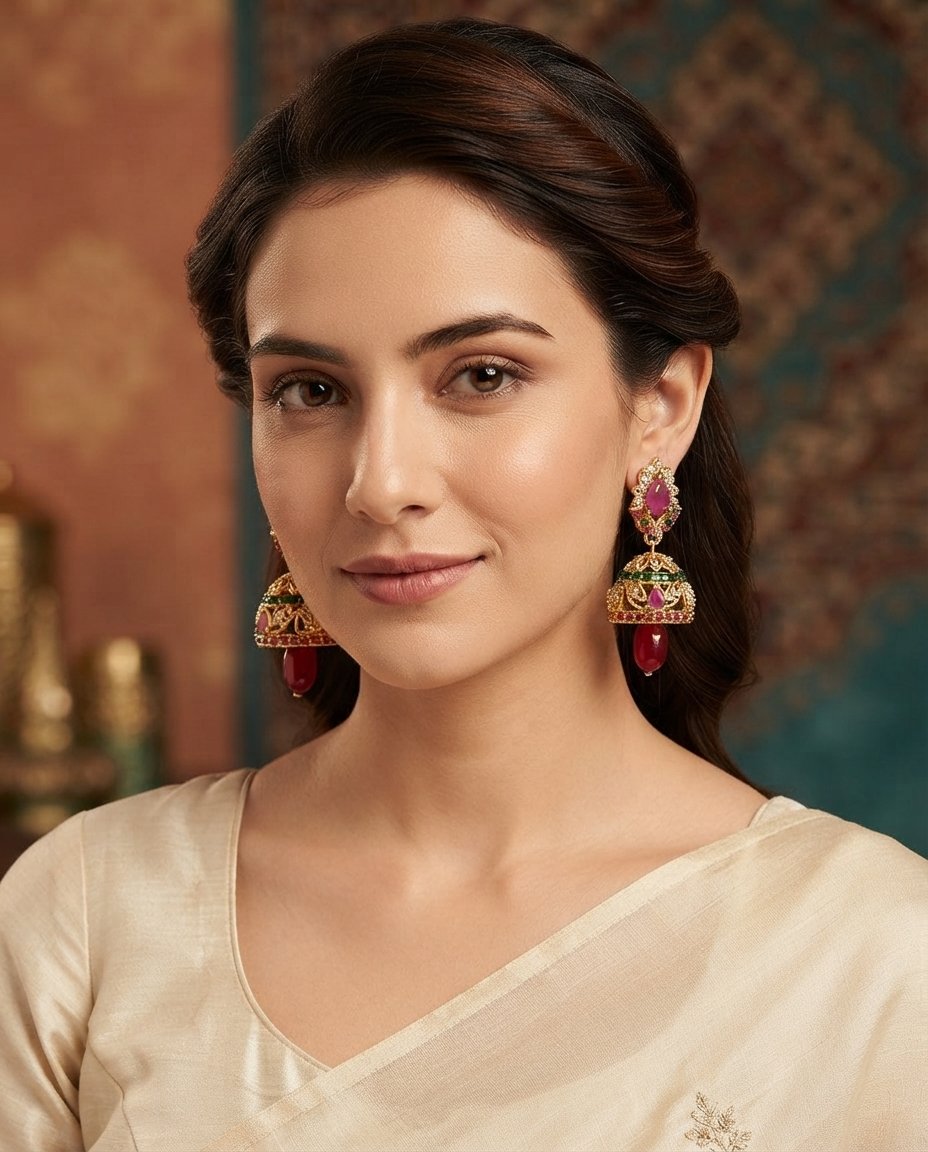 Traditional Indian Ruby  jumkha earrings