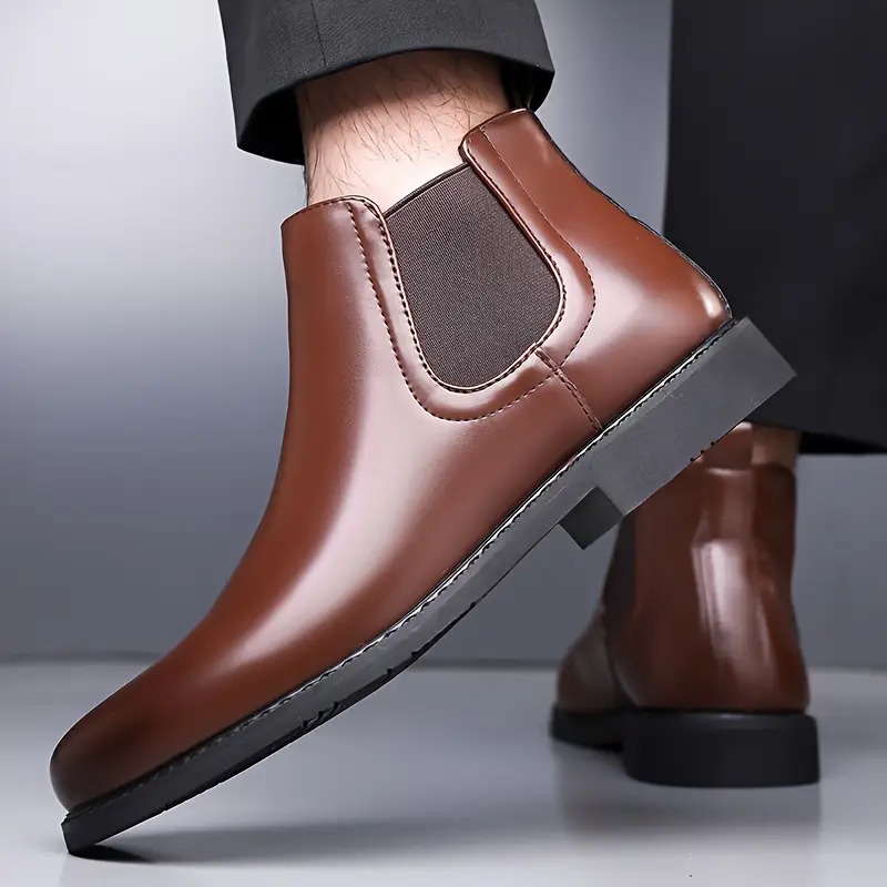 WUGO Latest Trendy Men’s Brown Chelsea Boots | Premium Faux Leather Ankle Boots | Comfortable Slip-On Footwear for Men & Boys