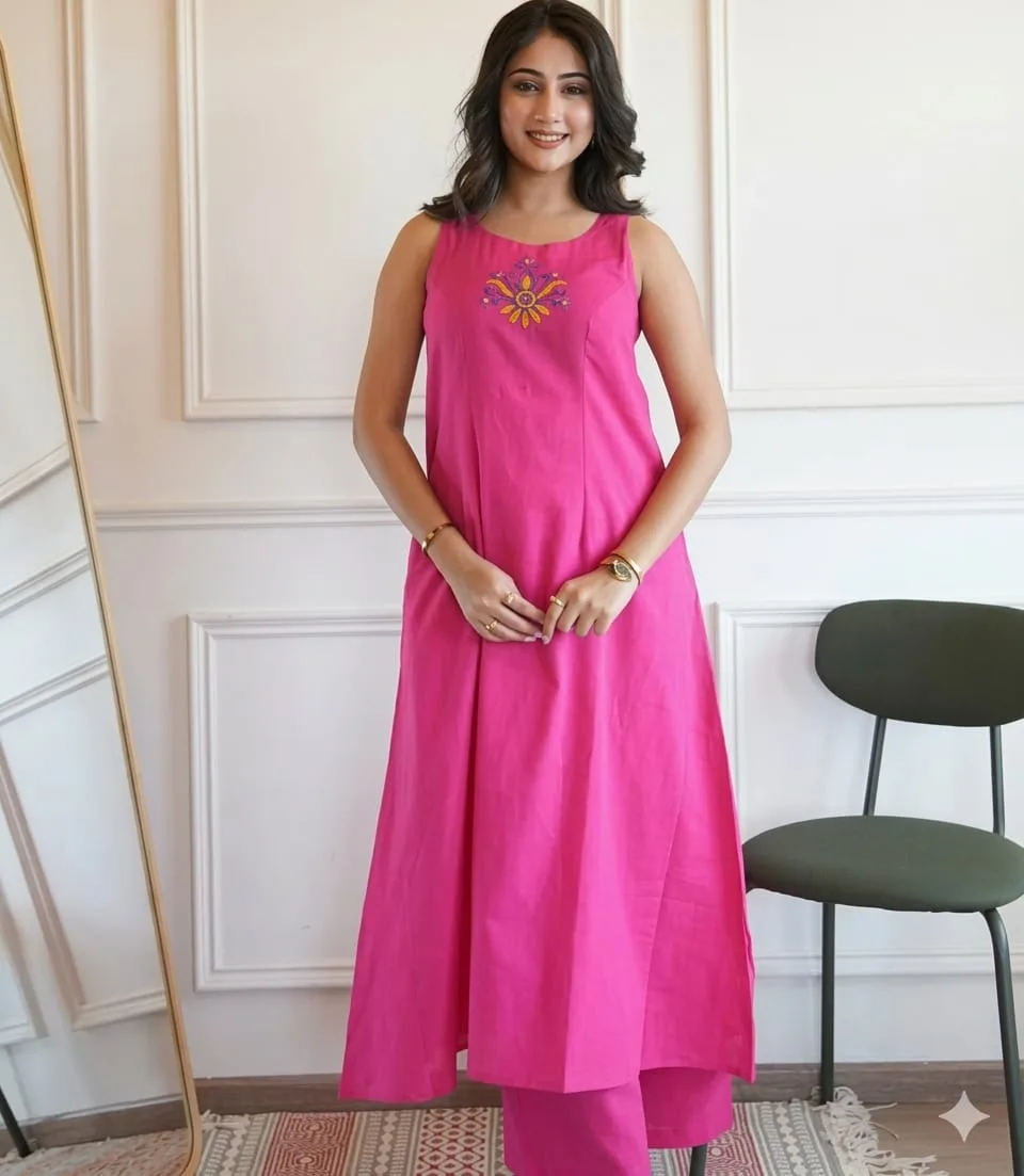 Women's Rayon Embroidered Straight Kurta Set with Palazzo
