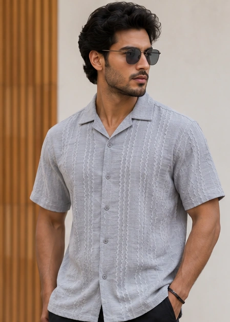 Men's Textured Premium Casual Shirt SILVER