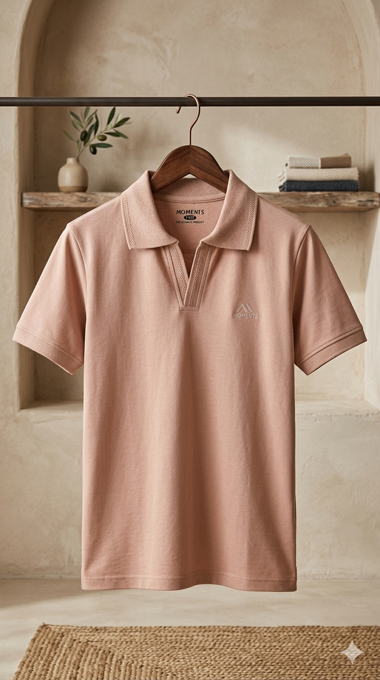 Moments Premium Textured Polo T-Shirt – Dusty Pink