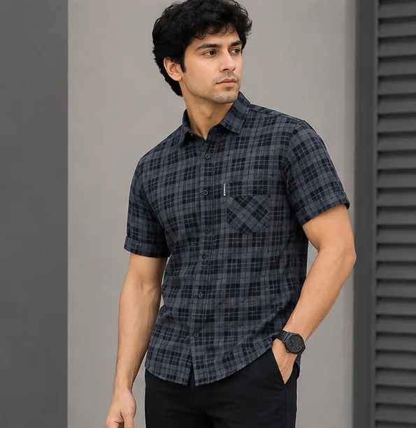 Blohsh Original Men's Plaid Casual Shirt MAUVE GREY