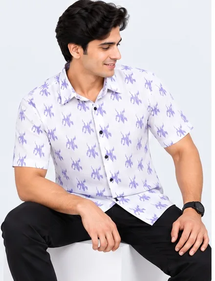Men’s Lavender Printed Half Sleeve Casual Shirt
