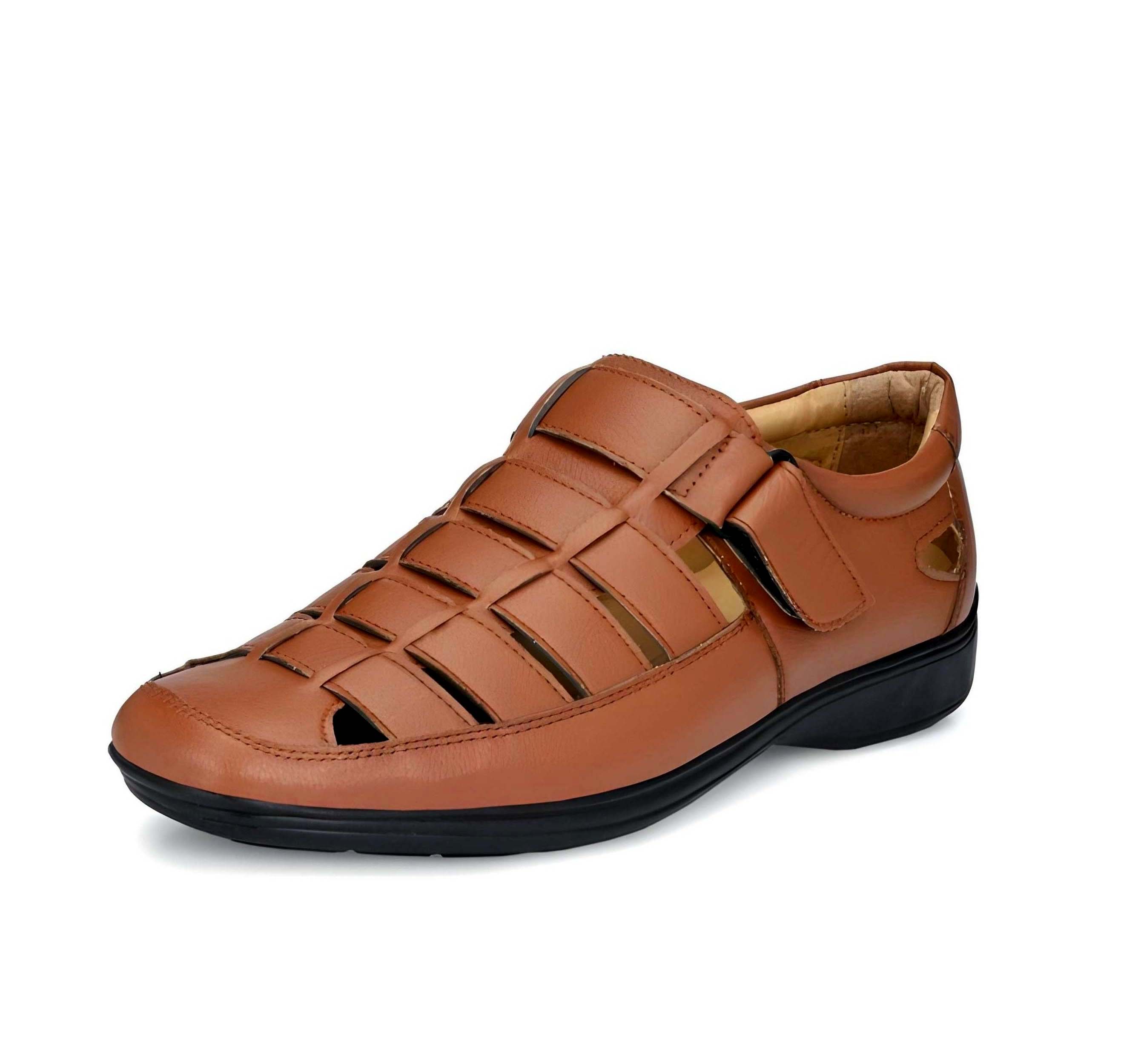 WUGO Latest Trendy Men’s Tan Roman Sandals | Premium Faux Leather Casual Slip-On Sandals | Comfortable Daily Wear Open Toe Footwear