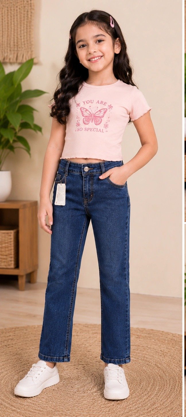 Girl's Classic Blue Straight Fit Denim Jeans